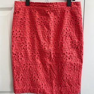 J.Crew No. 2 Pencil Skirt (Embroidered) in Coral